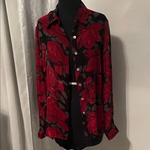 Chic Red Floral Button Down Shirt